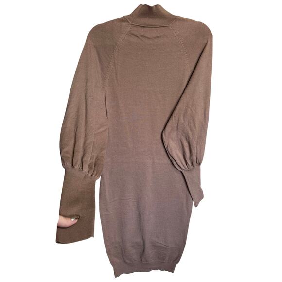 L'Academie Jen Sweater Dress Balloon Sleeves Bodycon Midi Brown Size Medium - Picture 6 of 13